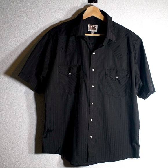 Ely Cattleman Other - Ely Cattleman Western Pearl Snap Shirt Men L 16.5 Black Stripe Short Sleeve